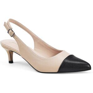 👑Women Black Nude Slingback Kitten Heels Pointed Toe Elegant Wedding Dress Pump